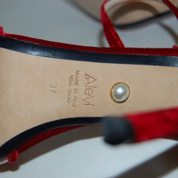 37/US7❤️ ITALY ALEVI MILANO PVC & Red Velvet Leather High Heels Sandals - Picture 7 of 7